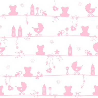 Dikişsiz desen bebek kız Teddy simgeler siluet pembe