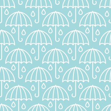 Dikişsiz desen büyük grafik şemsiyeler Raindrops mavi ve beyaz