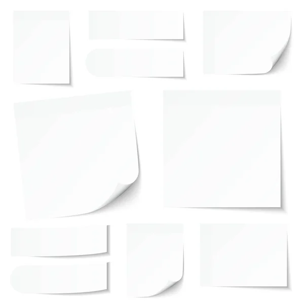 Σύνολο Διαφορετικών Λευκών Αυτοκόλλητων Σημειώσεων Σκιά — Διανυσματικό Αρχείο