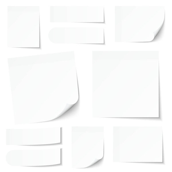Set Of Different White Sticky Notes with Shadow

