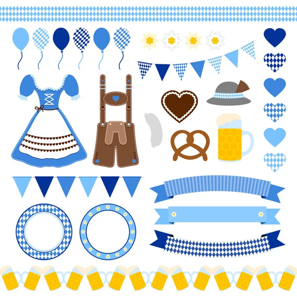 Set Different Oktoberfest Icons Blue Mix - Stok Vektor