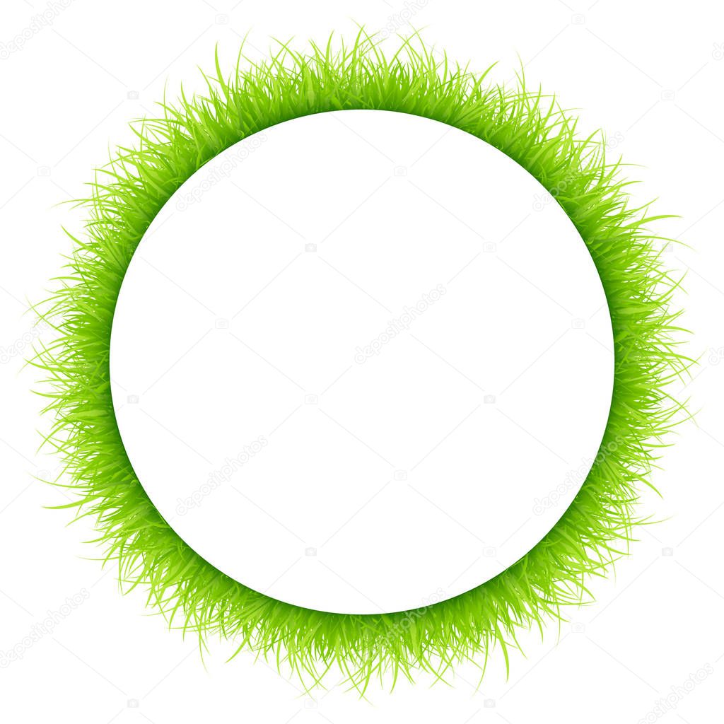 Round Frame Green Meadow Different Heights White Background