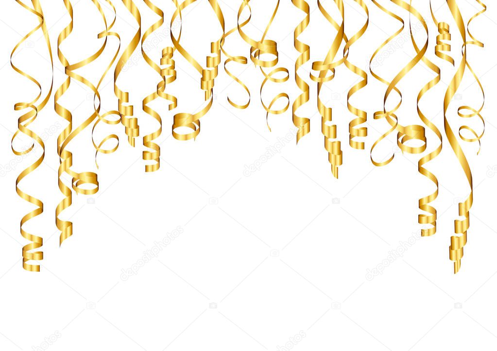 Horizontal Background Golden Streamers Bended Different Lengths