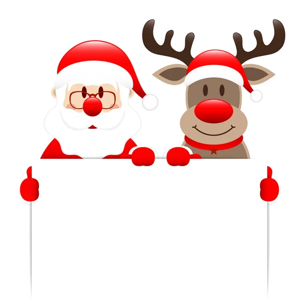 Santa Claus Renos Sosteniendo Etiqueta Blanca — Vector de stock