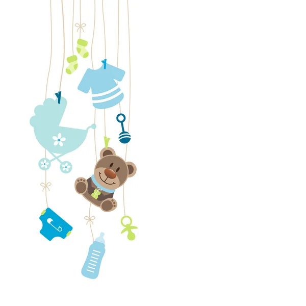 Ícones Bebê Pendurado Esquerda Teddy Boy Bow Azul Verde —  Vetores de Stock