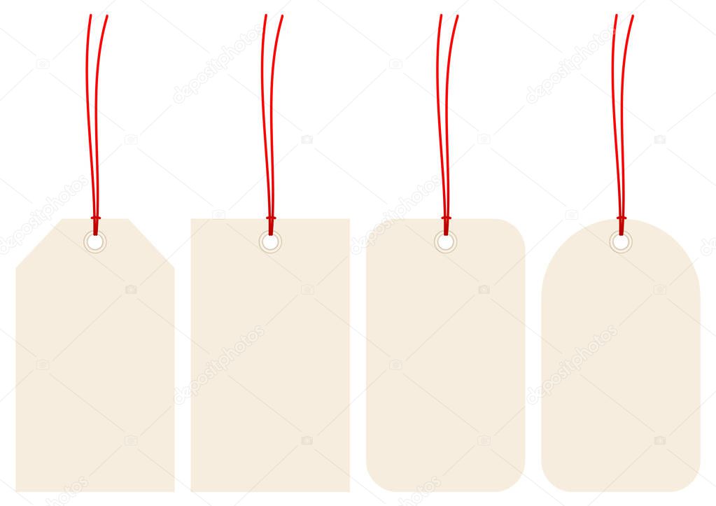 Set Of Four Beige Hangtags With Red Strings