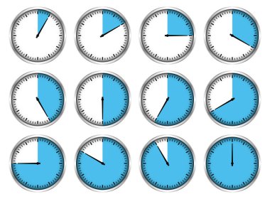 Set On iki Grafik Gümüş Kronometreler Mavi Farklı Zamanlar