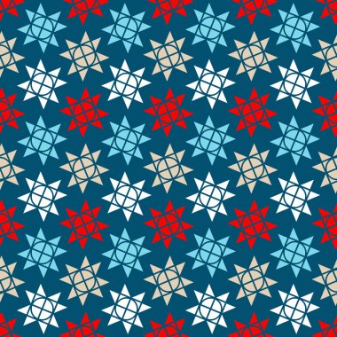 Dikişsiz Desen Küçük Grafik Noel Yıldız Mavi Kırmızı Beyaz Bej