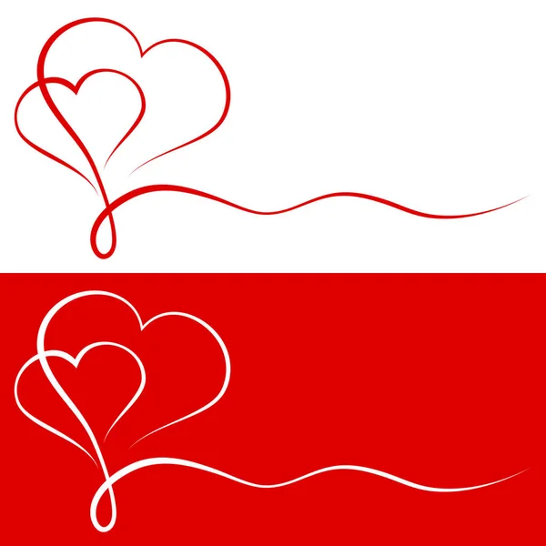 Grafische Kalligrafie Twee Verbonden Harten Rood Wit — Stockvector
