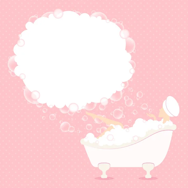 Perempuan Bathtub Speech Bubble Foam Dots Pink - Stok Vektor