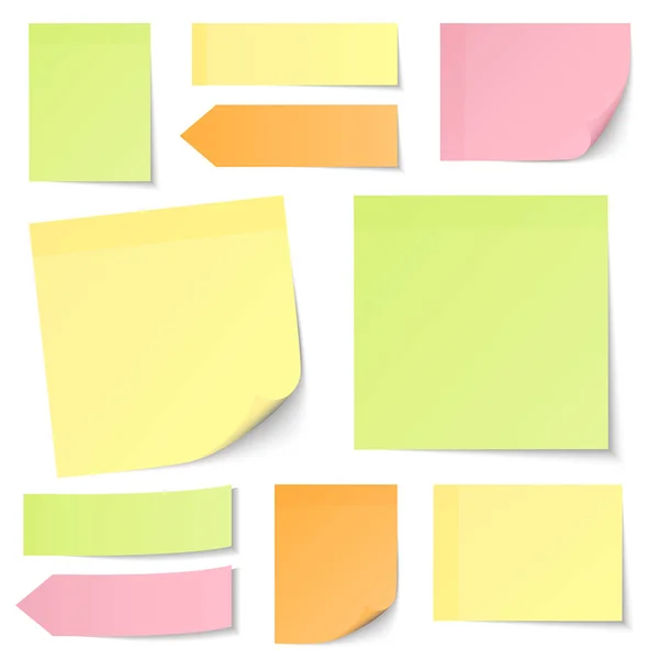 Készlet Különböző Sticky Notes Halványsárga Zöld Rózsaszín Narancs — Stock Vector