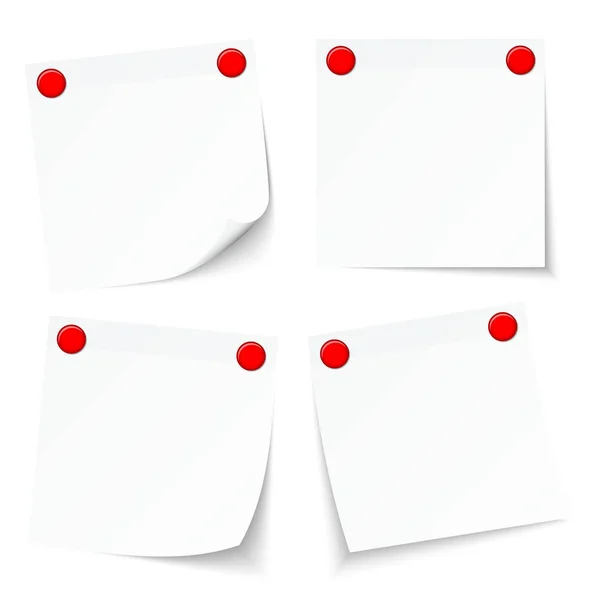 Set Cuatro Notas Adhesivas Blancas Con Imanes Rojos — Vector de stock