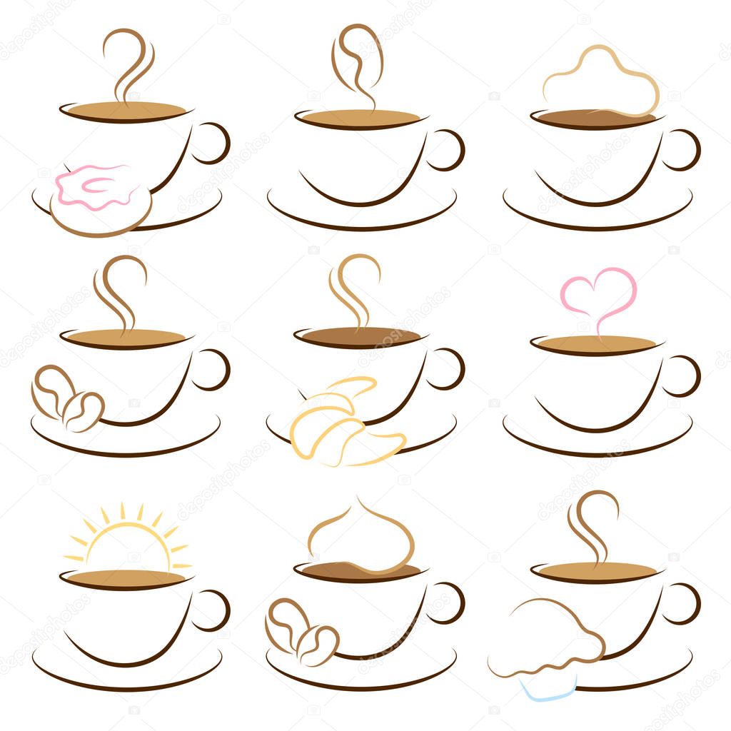 Set Of Different Drawn Graphic Coffee Cups