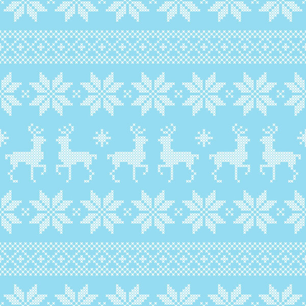 Seamless Pattern Christmas Norwegian Style Stitching Blue And White