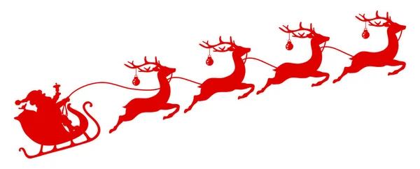Natal Vermelho Sleigh Santa Quatro Renas Voadoras Baubles — Vetor de Stock