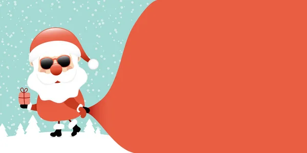 Санта Клаус Подарочной Сумкой Оставил Бирюзу Лесу — стоковый вектор