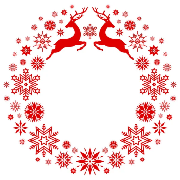 Corona Roja Navidad Saltando Renos Copos Nieve — Archivo Imágenes Vectoriales