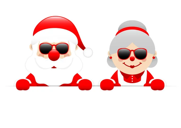 Santa Santas Żona Okulary Przeciwsłoneczne Trzymając Banner Poziomy — Wektor stockowy