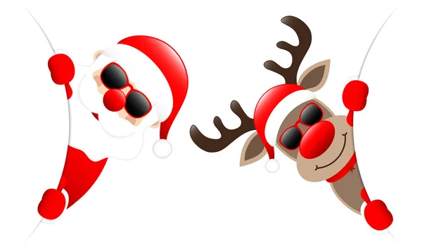 圣诞老人和驯鹿太阳镜看内圆横幅 — 图库矢量图片