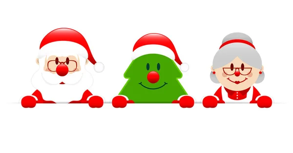 Árbol Navidad Santa Santas Esposa Horizontal Banner — Archivo Imágenes Vectoriales