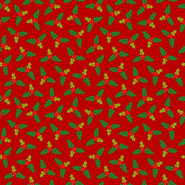 Dikişsiz Desen Küçük Holly Kırmızı ve Yeşil