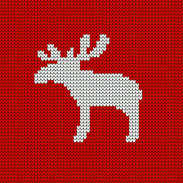 Knitted Background Abstract Christmas Card Elk Red White — Stock Vector