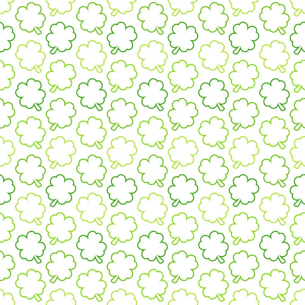 Patrón Sin Costura Trébol Hojas Contorno Verde Blanco — Vector de stock