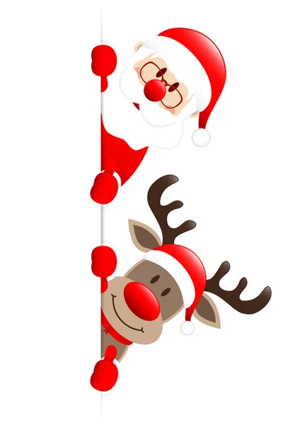 圣诞老人和驯鹿竖起大拇指横幅右 — 图库矢量图片