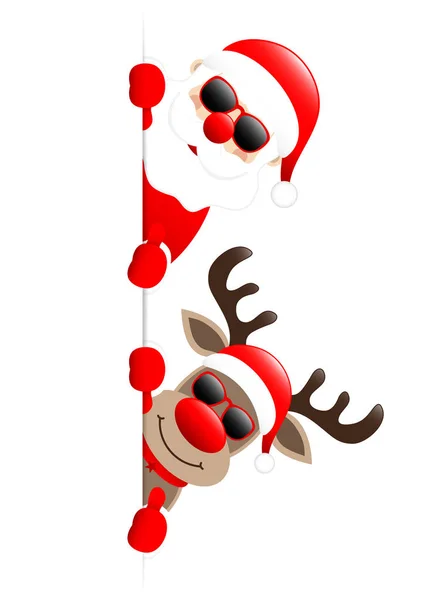 Santa Rendieren Zonnebril Duim Omhoog Banner Rechts — Stockvector