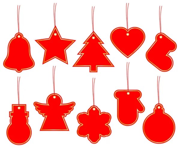 Set Diez Colgantes Navidad Rojo Con Marco Oro — Vector de stock