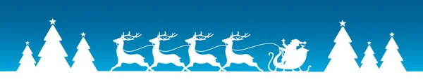 Banner Corriendo Trineo Navidad Con Fondo Azul Bosque — Vector de stock