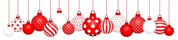 Banner Opknoping Kerstballen Patroon Rood Wit — Stockvector