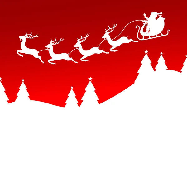 Links Fliegender Weihnachtsschlitten Wald Roter Hintergrund — Stockvektor