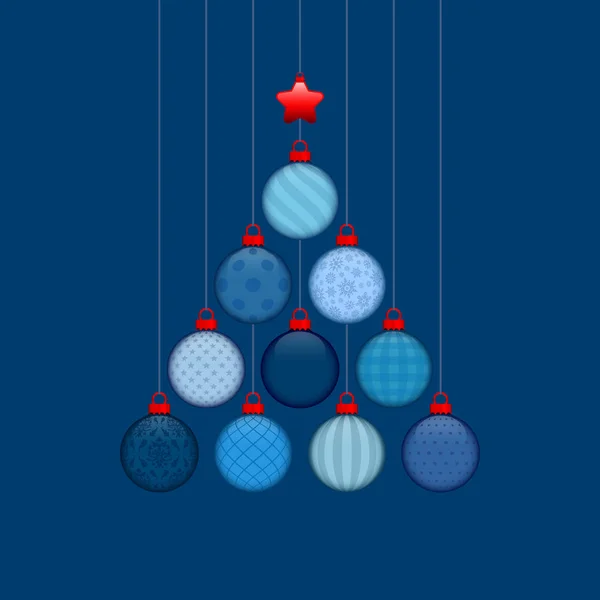 Abstrakter Weihnachtsbaum Aus Christbaumkugeln Mit Muster Blau Und Rot — Stockvektor
