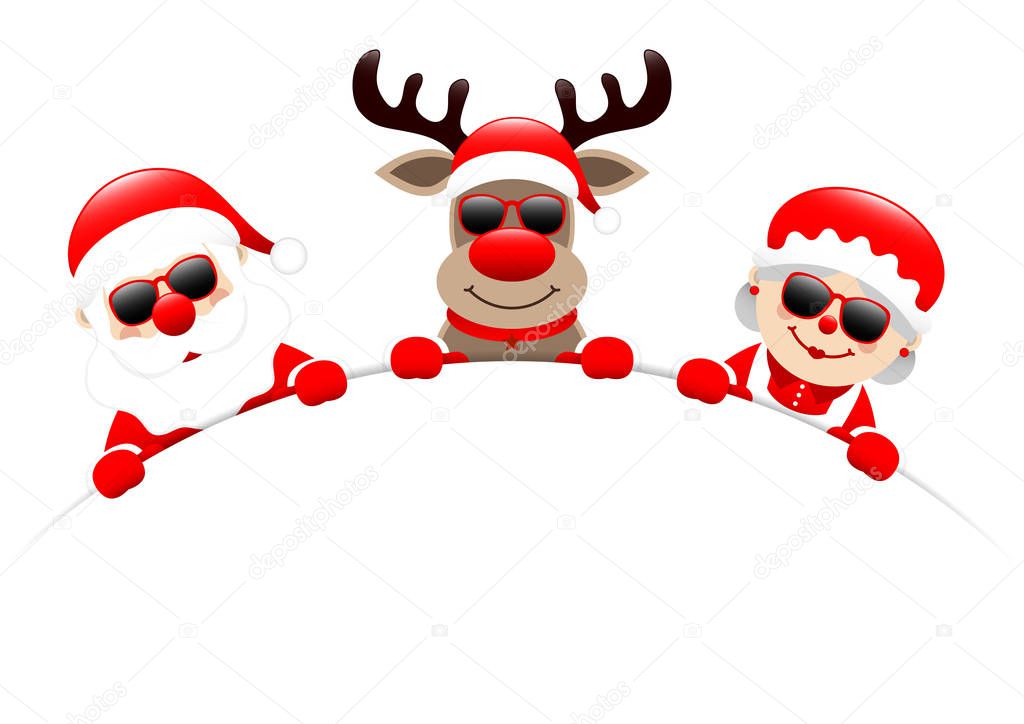 Santa Reindeer And Santas Wife Sunglasses Round Banner