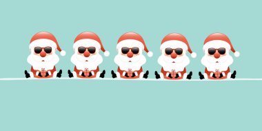 Yatay Banner Beş Oturan Santa Clauses Güneş Gözlüğü Turkuaz