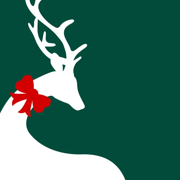 Noel Kartı Reindeer Kırmızı Yay Ile Kırpılmış — Stok Vektör
