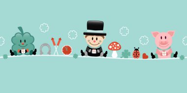 Shamrock Baca Süpürme Ve Domuz İkonları Yeni Yıl Arifesi Turkuaz