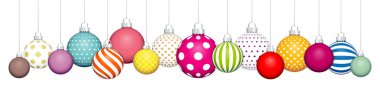 Banner Asılı Renkli Noel Topları Desen Beyaz Gümüş