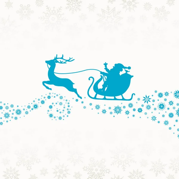 Sleigh Azul Natal Uma Rena Com Flocos Neve Fundo Bege — Vetor de Stock