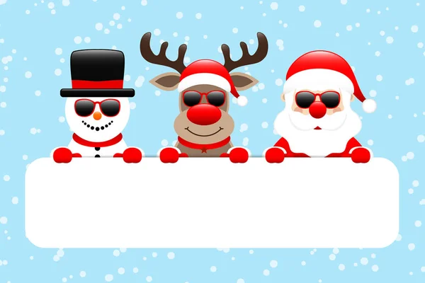 Renas Boneco Neve Óculos Sol Santa Gift Card Snow Light — Vetor de Stock