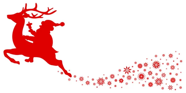 红色骑圣诞老人在驯鹿与雪花 — 图库矢量图片