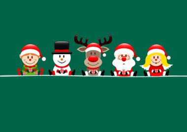 Koyu Yeşil Kart Elf Kardan Adam Ren Geyiği Santa Ve Melek