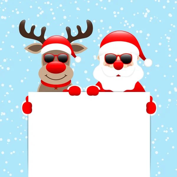 Santa Reindeer Sunglasses Holding Shield Snow Light Blue — стоковый вектор