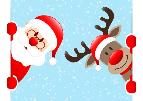 Santa Ve Ren Geyiği Afiş Kar Işık Mavi Inside
