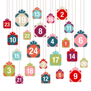 Advent Takvim Asılı Renkli Noel Hediyeleri Beyaz Arka Plan