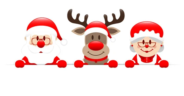 Santa Reindeer Santas Nevasta Holding Banner — Vector de stoc