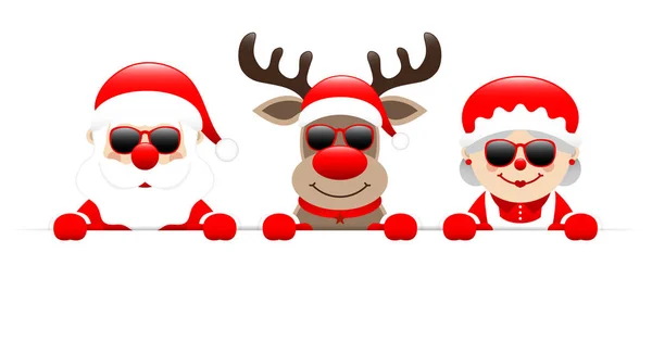 Bannière Tenue Lunettes Soleil Santa Reindeer Santas Wife — Image vectorielle