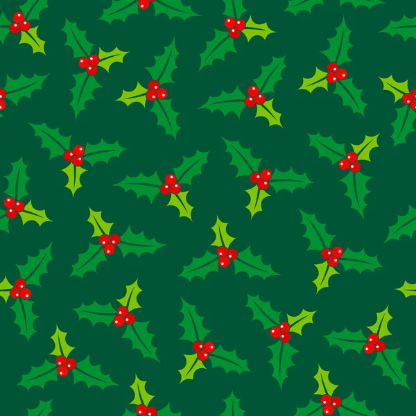 Big Seamless Pattern Holly Dark Green Red — стоковый вектор