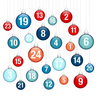 Advent Takvim Asılı Parlak Noel Baubles Kırmızı Mavi Gümüş